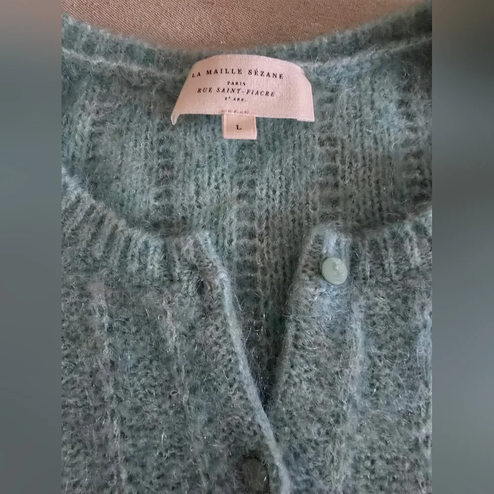 LA MAILLE SÉZANE Amance Fancy Knit Mohair Sea Green Mint Cardigan Large - Picture 6 of 13